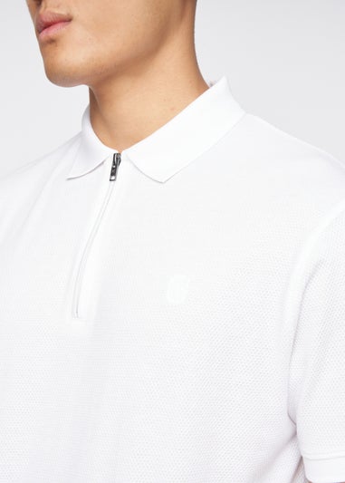 Crosshatch White Telepart Zip Neck Polo