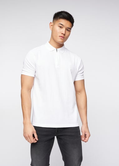 Crosshatch White Telepart Zip Neck Polo