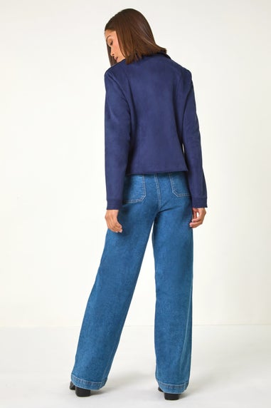Roman Navy Faux Suede Biker Jacket