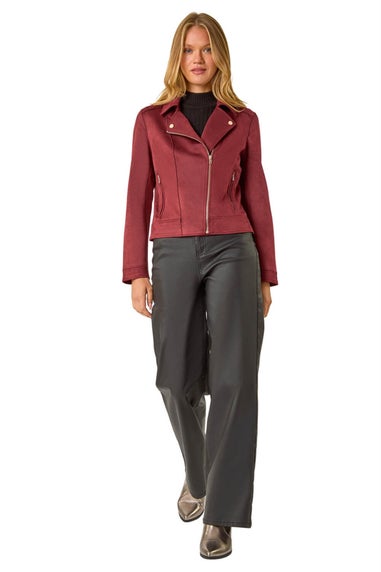 Roman Burgundy Faux Suede Biker Jacket
