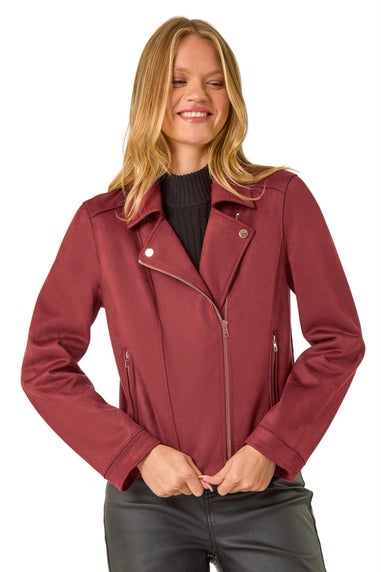 Roman Burgundy Faux Suede Biker Jacket