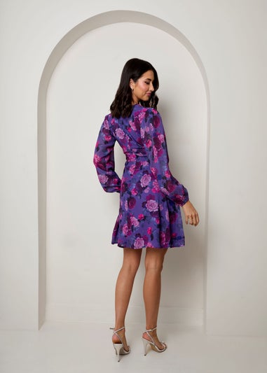 Chi Chi London Purple Floral Georgette Mini Dress