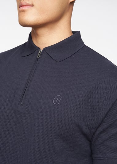 Crosshatch Navy Telepart Zip Neck Polo