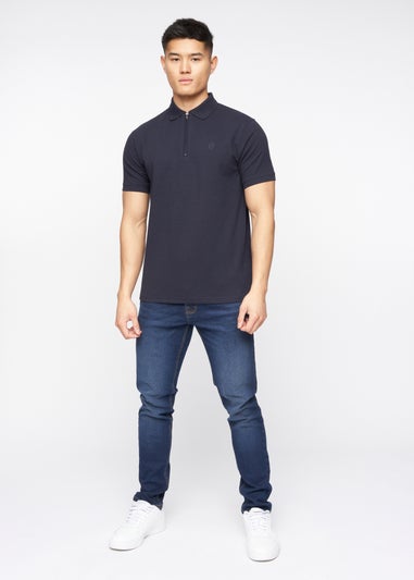 Crosshatch Navy Telepart Zip Neck Polo