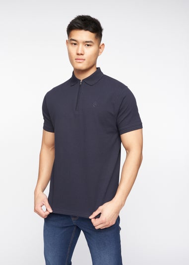 Crosshatch Navy Telepart Zip Neck Polo