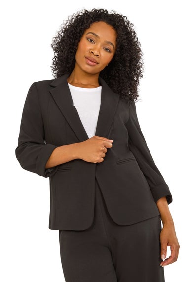 Roman Black Petite Revere Collar Stretch Blazer