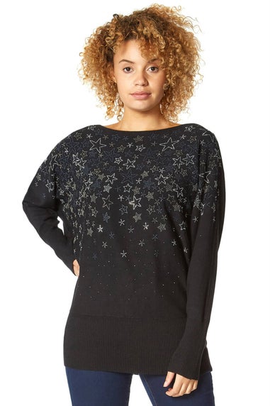 Roman Black Star Embellished Long Sleeve Jumper