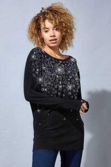 Roman Black Star Embellished Long Sleeve Jumper