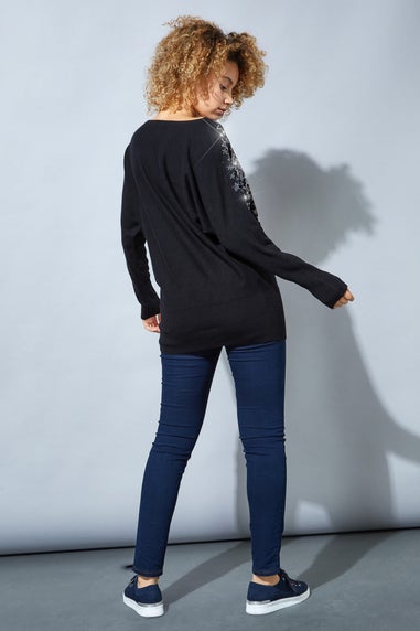 Roman Black Star Embellished Long Sleeve Jumper