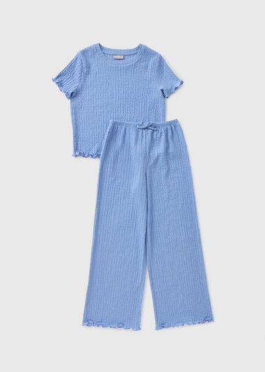 Girls Blue Crinkle Top & Trouser Set (7-15yrs)