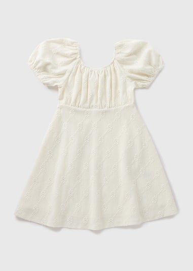 Girls Cream Broderie Crinkle Dress (7-15yrs)