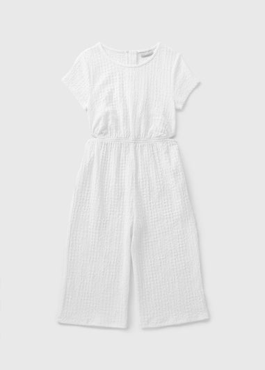 Girls White Crinkle Cut Out Jumpsuit (7-15yrs)