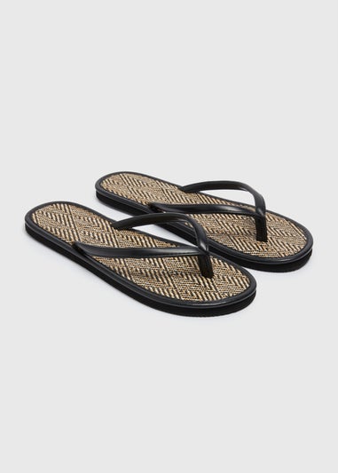 Black Raffia Flip Flops