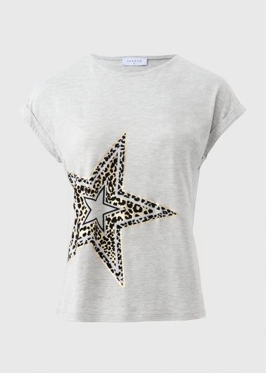 Grey Animal Flocked Star Graphic T-Shirt