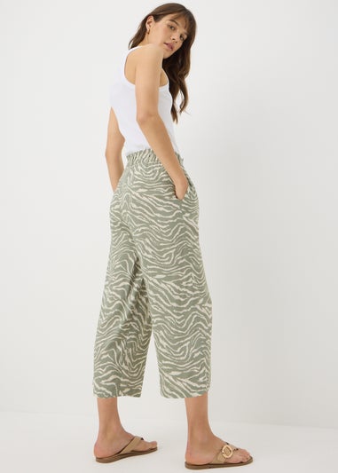 Sage Green Zebra Print Cropped Trousers
