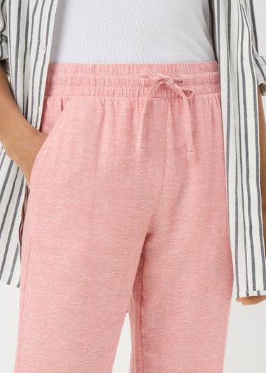 Pink Linen Blend Tapered Jogging Bottoms