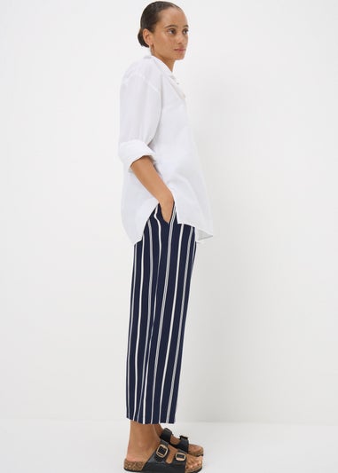 Navy Stripe Cropped Trousers