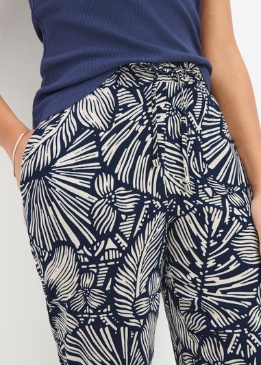 Navy Floral Tapered Trousers
