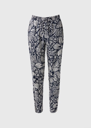 Navy Floral Tapered Trousers