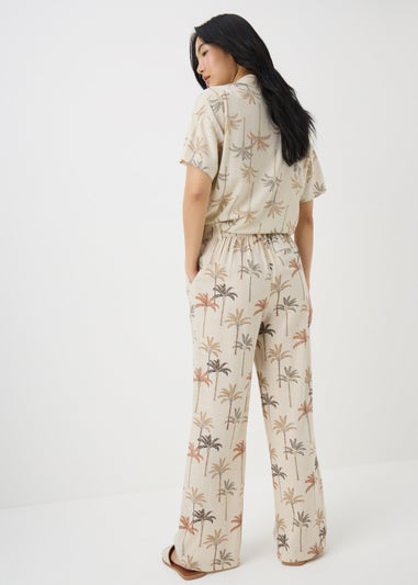 Stone Palm Linen Blend Wide Leg Trousers