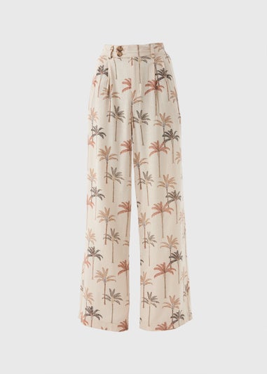 Stone Palm Linen Blend Wide Leg Trousers
