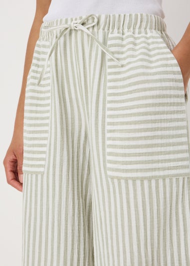 Sage Stripe Double Cloth Crop Trousers