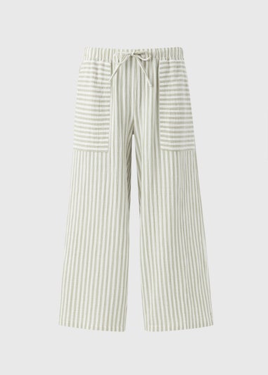 Sage Stripe Double Cloth Crop Trousers