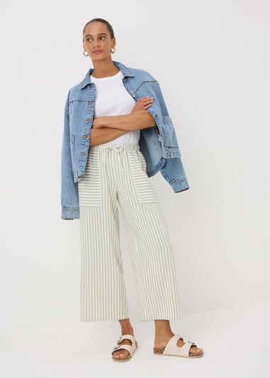 Sage Stripe Double Cloth Crop Trousers