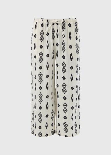White Monochrome Double Cloth Cropped Trousers