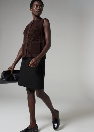 Black Ponte Knee Length Skirt