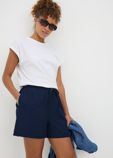 Navy Textured Jersey Shorts