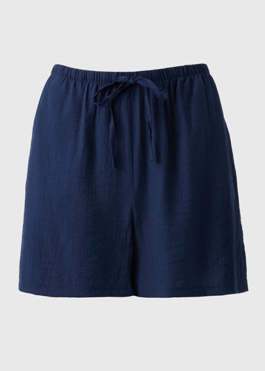 Navy Textured Jersey Shorts