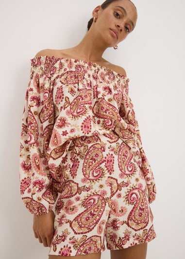 Pink Paisley Print Co Ord Shorts