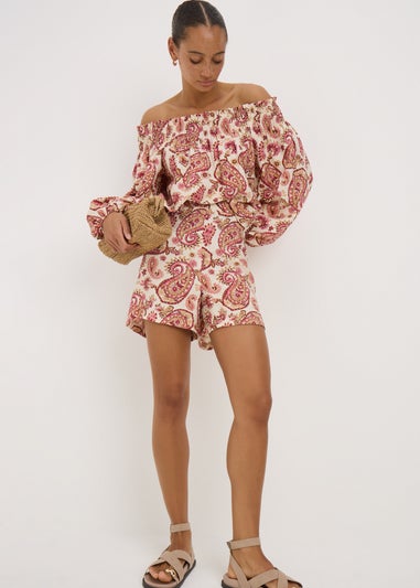 Pink Paisley Print Co Ord Shorts