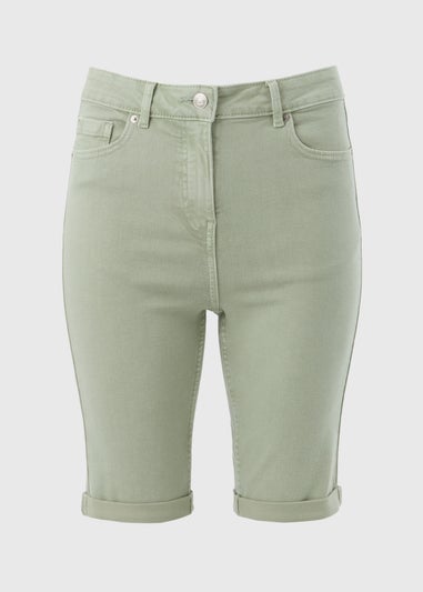 April Green Denim Knee Shorts