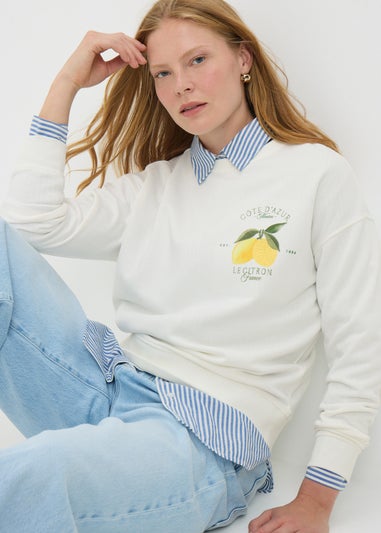 Cream Lemon Print Sweatshirt