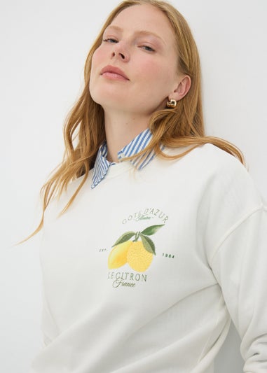 Cream Lemon Print Sweatshirt