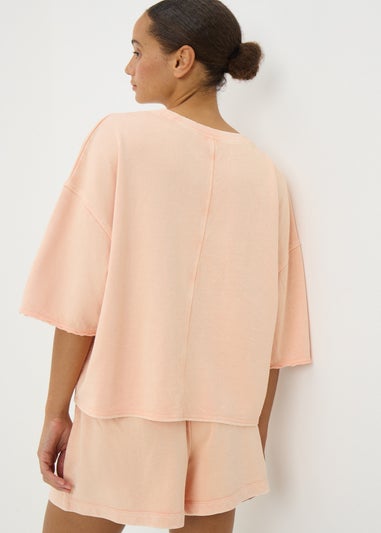 Orange Acid Wash Short Sleeve Top