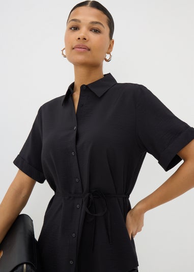 Black Tie Waist Longline Shirt