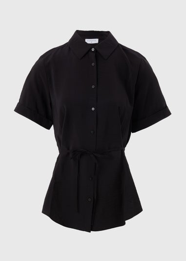 Black Tie Waist Longline Shirt