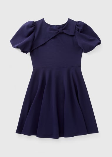 Girls Navy Bow Scuba Dress (7-15yrs)