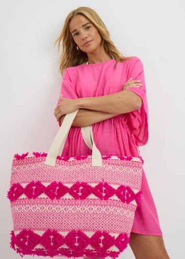 Pink Jacquard Beach Bag