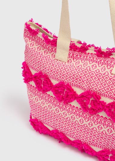 Pink Jacquard Beach Bag
