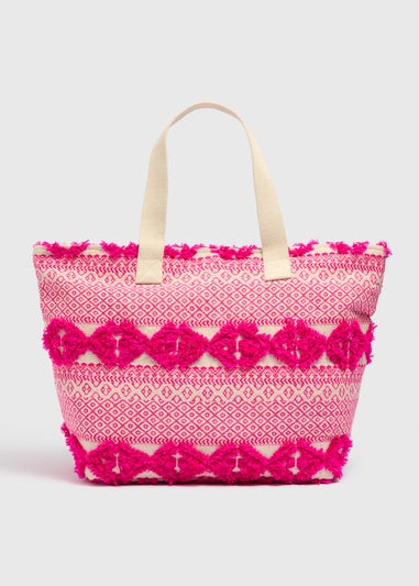 Pink Jacquard Beach Bag