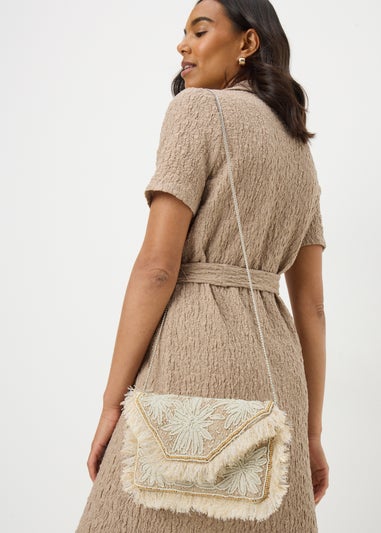 Cream Beaded Clutch Bag
