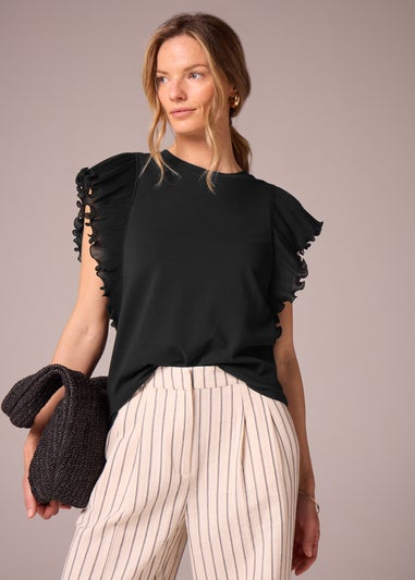 Et Vous Black Frill Sleeve T-Shirt
