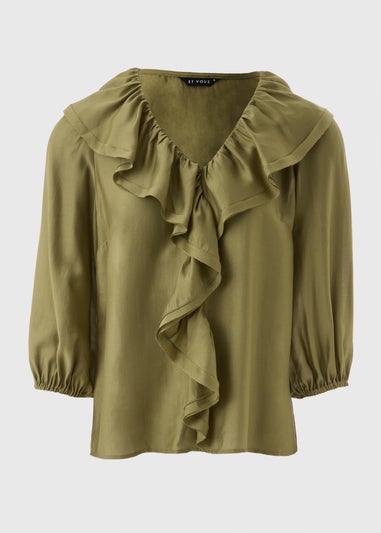 Et Vous Khaki Frill Blouse