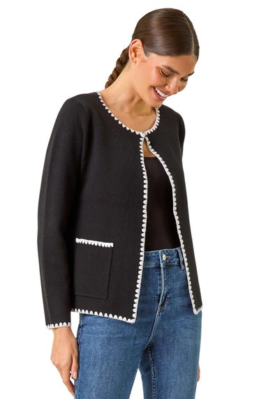 Roman Black Blanket Stitch Cardigan