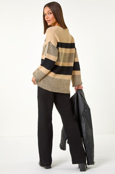 Roman Camel Colour Block Striped Knit Jumper