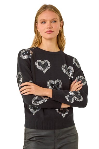 Roman Black Heart Sequin Detail Knit Jumper